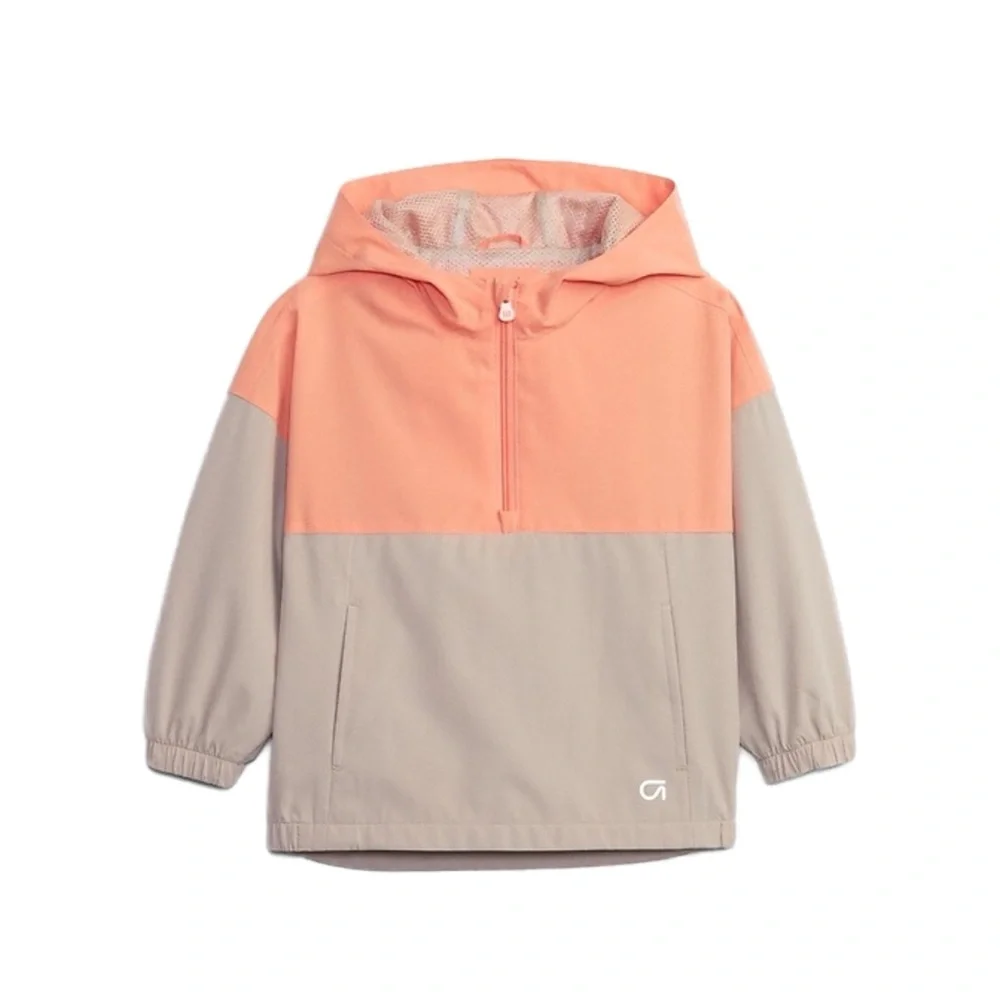 Gap Orange & Tan Hooded Mesh Lined Tech Anorak Jacket Rain Coat Windbreaker 3T